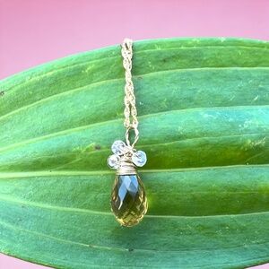 New Natural Pink Sapphire | Citrine Pendant Solid 18k Yellow Gold 750 - no chain